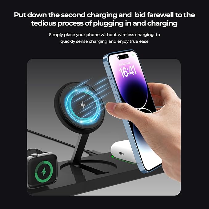 Wireless Charger Station 3 in 1, Fast Charging for iPhone 15/14/13/12 Pro/Max/Mini/Plus, Apple Watch 8/7/6/SE/5/4/3/2, AirPods 3/2/Pro/Pro 2, with Adapter (Black)