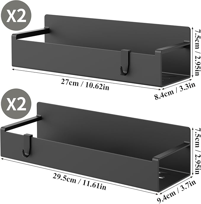4 Pack Magnetic Spice Rack Organizer for Refrigerator and Oven, Black Fridge Organizers and Storage for Kitchen