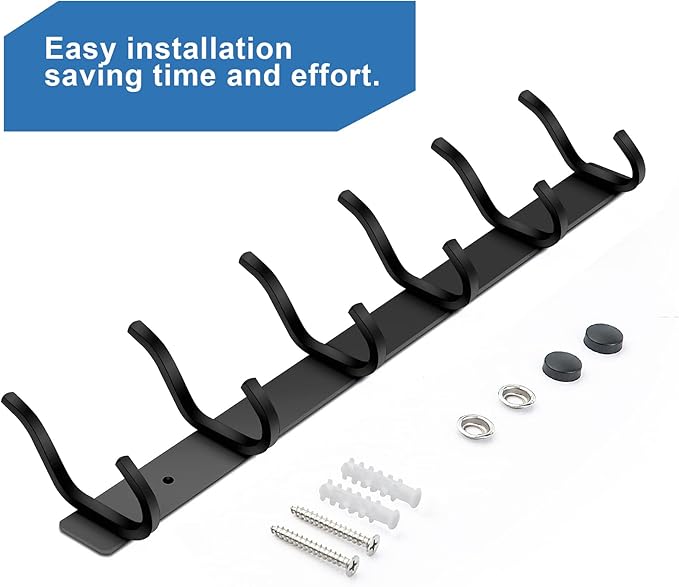 HAMUTH Black Wall Hooks, 17 Inch Coat Rack Wall Mount with 6 Hooks, Wall Hooks Heavy Duty for Hanging Backpack, Bag, Purse, Clothes, Hat, Coat, Towel | Entryway & Bathroom Storage Organization Hanger