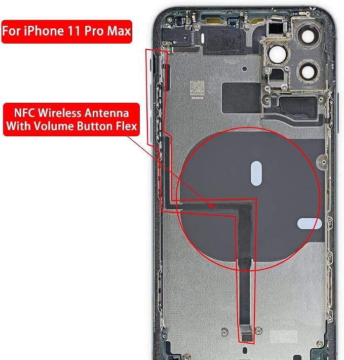 NFC Wireless Chip Antenna for iPhone 11 Pro Max - Charging Coil QI Signal Pad with Volume Flex and Metal Bracket Pre-Installed