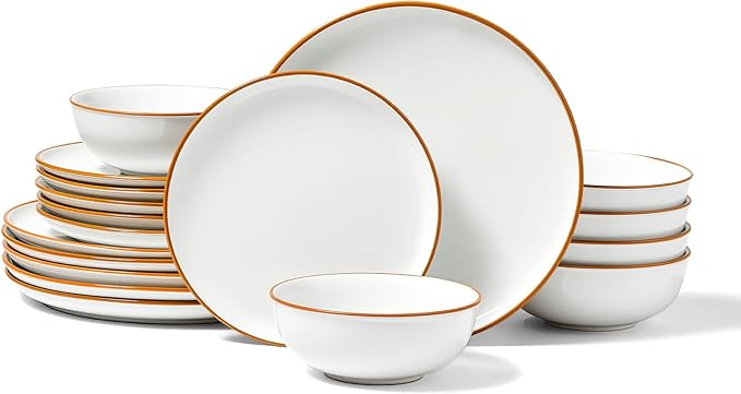 VEVOR Dinnerware Set, Service for 8 (32 PCS), Round Plates and Bowls Sets, Scratch Resistant Ceramic Dinner Ware, Dishwasher and Microwave Suitable Kitchen Dish, for Dessert Salad Soup Pasta, White