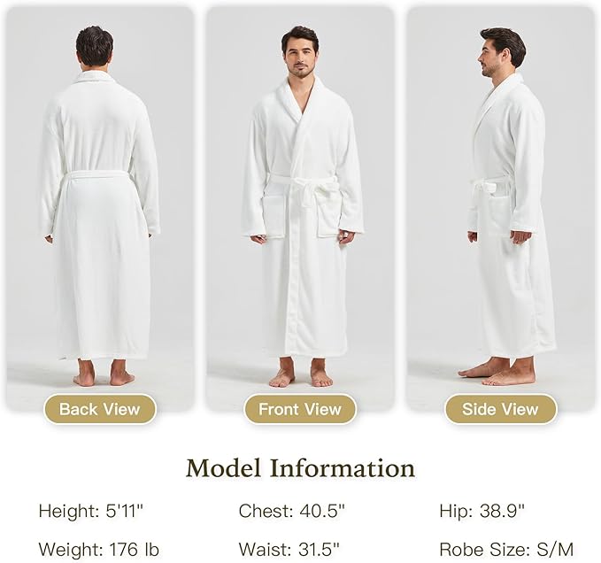 FashGudim Mens Robes Big and Tall Full Length Plush Fleece Long Robe for Men Bathrobe Shawl Collar Warm Winter House Robes