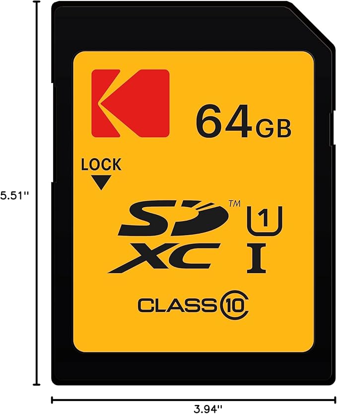 Kodak SDXC Card 64GB UHS-I U1 V10 Premium, up to 85MB/s Read Speed, for Full HD Video and High-Resolution Pictures, Compatible with SDXC Standard - EKMSD64GXC10K