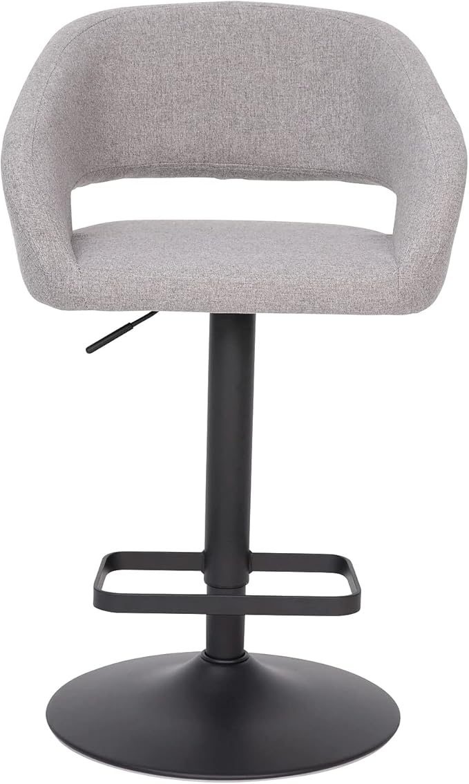 Flash Furniture Erik Comfortable & Stylish Contemporary Barstool with Rounded Mid-Back and Foot Rest, Adjustable Height - Gray Fabric with Black Base