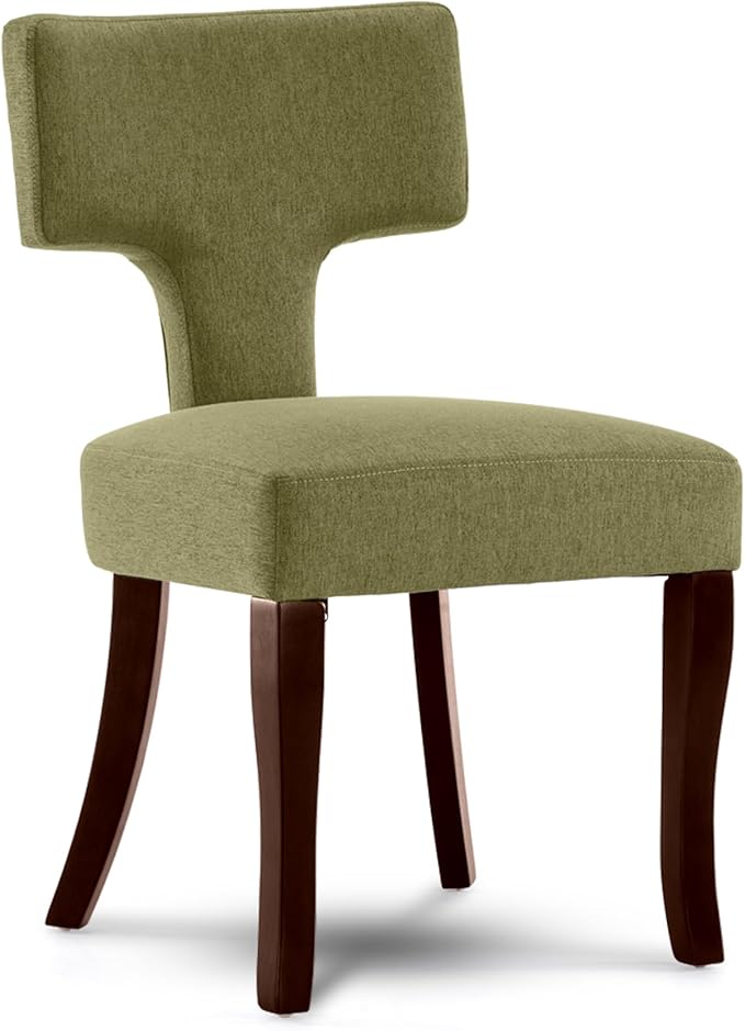 Mid Century Modern Dining Chairs Set of 2, Upholstered Side Dining Chairs with Curved Back Linen Fabric Armless Wood Chairs Kitchen & Dining Room Farmhouse Chairs (Green)