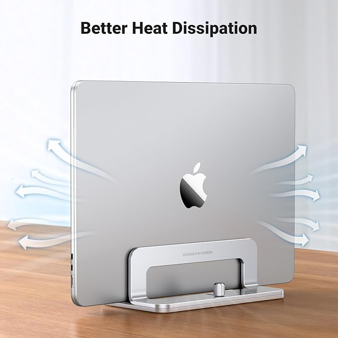 UGREEN Vertical Laptop Stand Holder for Desk Compatible with MacBook Pro, MacBook Air Stand Vertical Aluminum Adjustable for Up to 17.3 Inch Gaming Laptop, Silver