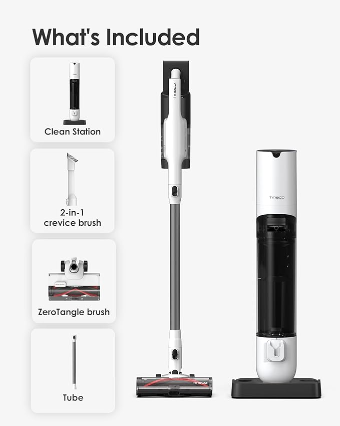 Tineco Pure ONE Station 5 Cordless Smart Vacuum with 2.5L Auto Dust Base, Full-Path Self-Cleaning, 175W Suction, ZeroTangle Tech, iLoop Smart Sensor, Suitbale for Hard Floor & Carpet