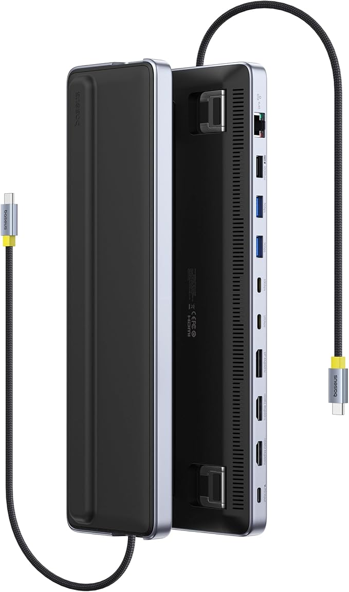 Baseus Laptop Docking Station Stand, 12 in 1 Triple 4K Display HDMI/DP, 10Gbps USB A/C Fast Data, PD 100W, Ethernet, TF/SD, USB C Docking Station with Stand for Windows/Dell/HP/Lenovo/Asus/Acer/Mac