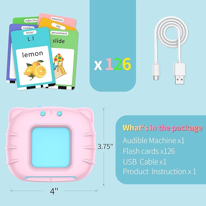 ABC Talking-Flash-Cards with 252 Sight Words, Easter Birthday Gifts for Girls 2 3 4 5 6 Years, Language Therapy Toys for Autistic Children, Learning Toys for Toddlers Ages 2-6, Pink