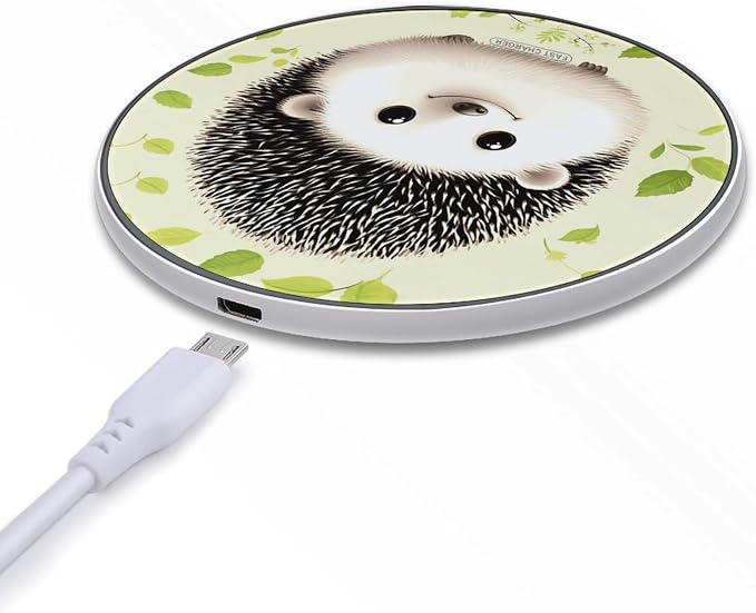 Cute Hedgehog Wireless Charger Aluminum Alloy Frame 10W Fast Charging Pad with Indicator Light 6mm Thin & Portable Wireless Charging Pad for Travel Home Office Desk