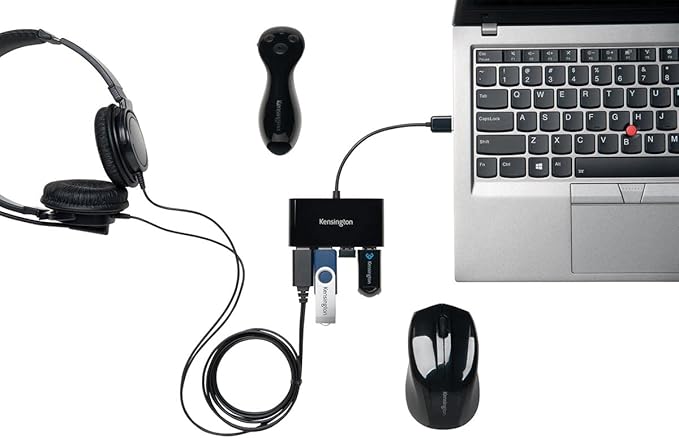 Kensington USB 2.0 4-Port Hub, Transfer speeds up to 5 Gbps - Plug and Play Installation, Dell, Windows, Mac Compatible, Home Office