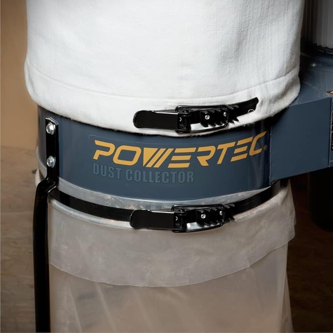 POWERTEC 70426 Dust Collector Bags and Clamp Set | 21" x 31" x 1 Micron Filter