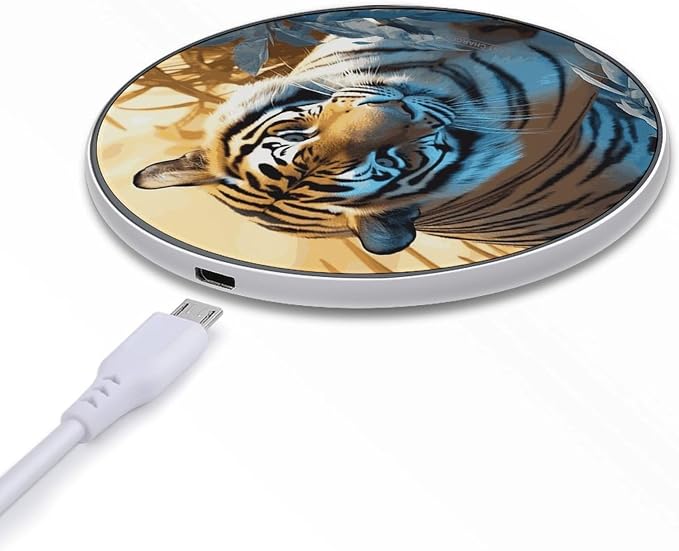 African Wildlife Tiger Wireless Charger Fast Charging Pad | Anti-Slip Qi Certified Wireless Charging Pad for All Phones with Wireless Charging Function for Home Office Travel