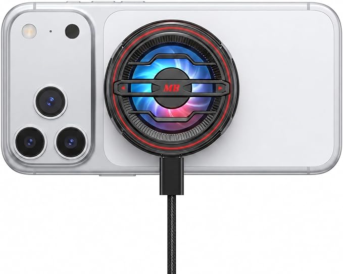 Magnetic Cooler Phone Cooler for Gaming Compatible with Android/iPhone/iPad Fits for Mobile Gaming and Live Streaming Such as PUBG and CS:GO. Phone Cooling Fan Includes Charging Cable Black