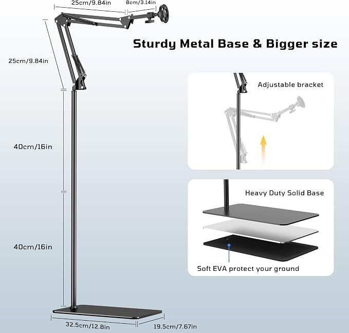 Kefotic Floor Magnetic Phone Holder for Bed Laying Down Adjustable Bedside Phone Stand for iPhone Magsafe Headboard Cell Phone Mount for Reading