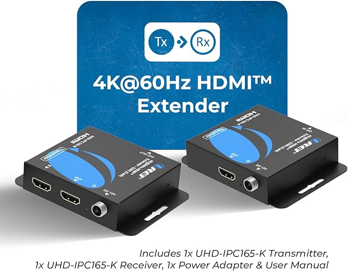 OREI 4K HDMI Extender Balun UltraHD 4K @ 60Hz 4:4:4 Over Single CAT6/7 Cable with HDR & IR Control-Ethernet Up to 165 ft- Power Over Cable (UHD-IPC165-K)