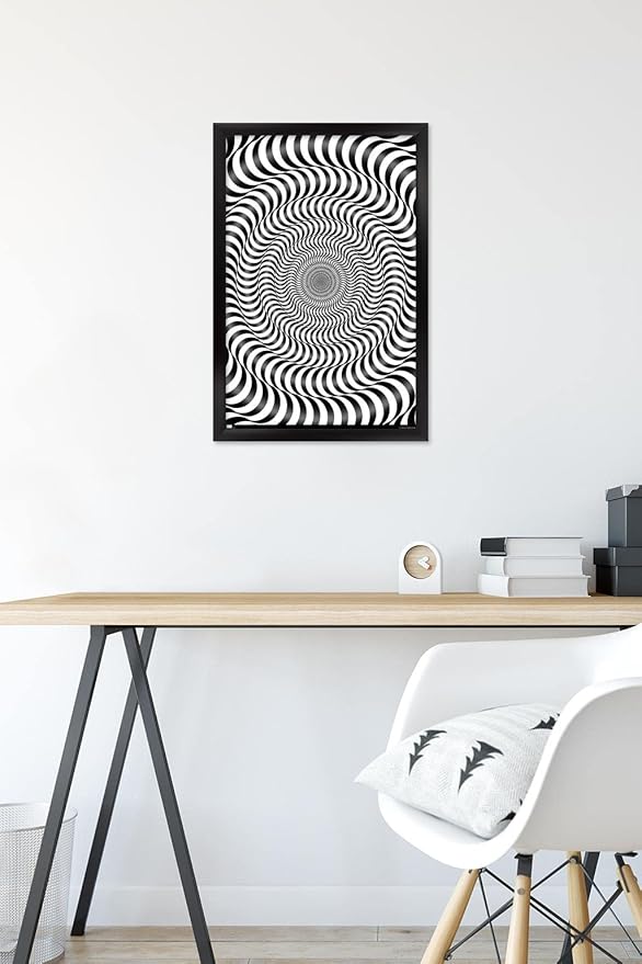 Trends International Zebra Stripe Optical Illusion Wall Poster, 14.725" x 22.375", Black Framed Version