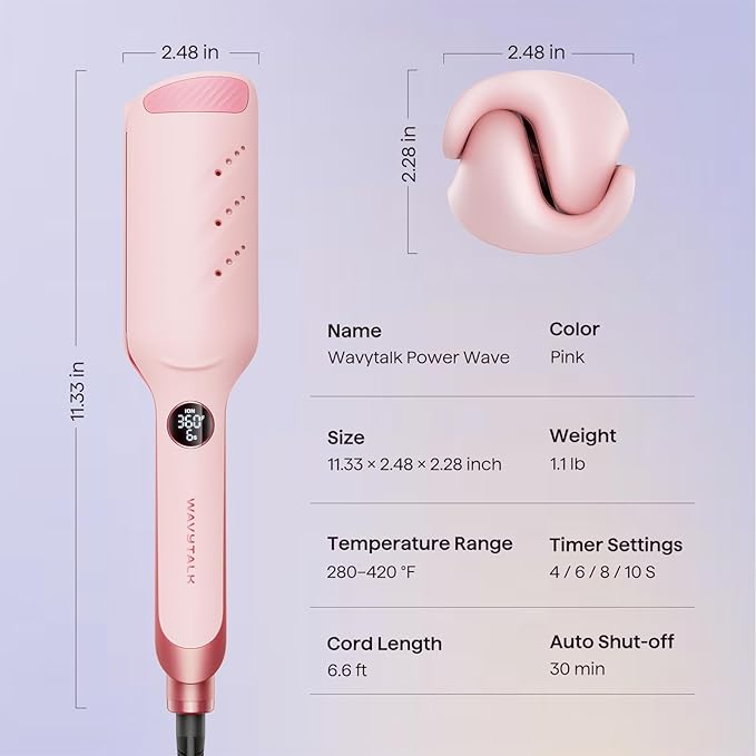 Wavytalk Power Wave Hair Crimper, Curling Iron Hair Crimper Waver, Ventilation Design for Less Damage, Ionic Reduces Frizz, Effortless-Curler, Dual Voltage Crimping Iron, Pink