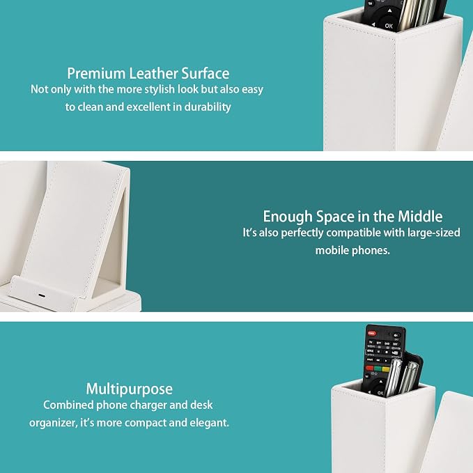 Wireless Charger with Desk Organizer Wireless Charging Station for iPhone 13/13 Pro Max/13 Pro/12 Series/11/XS Max/XR/X/8Plus/SE 2 Wireless Charging Stand with Leather… (Black)