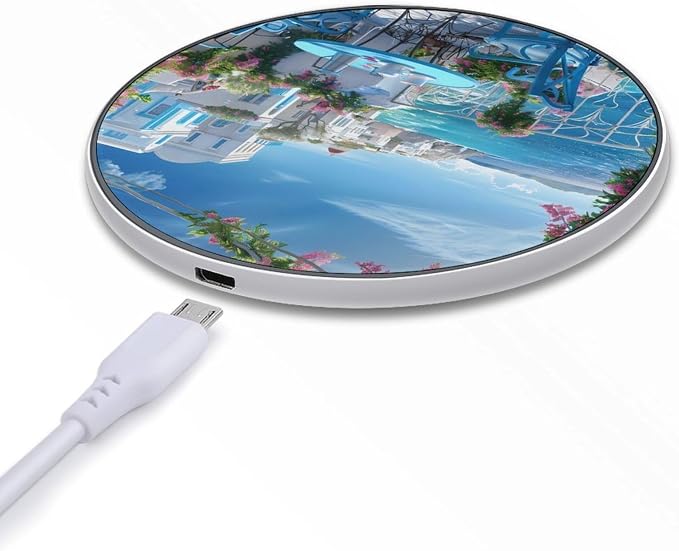 Greek Coffee in Santorini Print Wireless Charger Portable Charging Pad | LightweightAll Smartphone