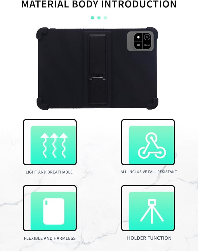 Case for JUNINKE A30 2025 Android 15 Tablet 10InchWUNIAK Shock Proof Lightweight Stand Rubber Shell Protective CoverKids Friendly Soft Silicone Adjustable Stand CoverBlack