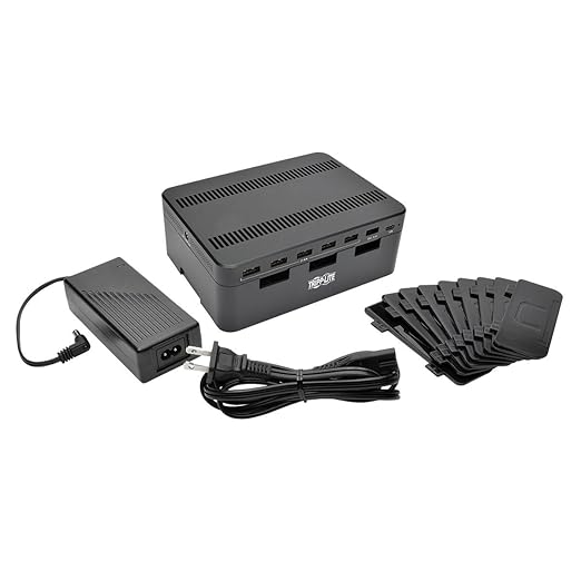 Eaton Tripp Lite Series USB Charging Station for Multiple Devices, 7-Port Portable Multi USB Device Dock, 1 USBC, Storage Slots for Phone Apple iPhone Tablet & iPad, 2.4A Per Port (U280-007-CQC-ST)