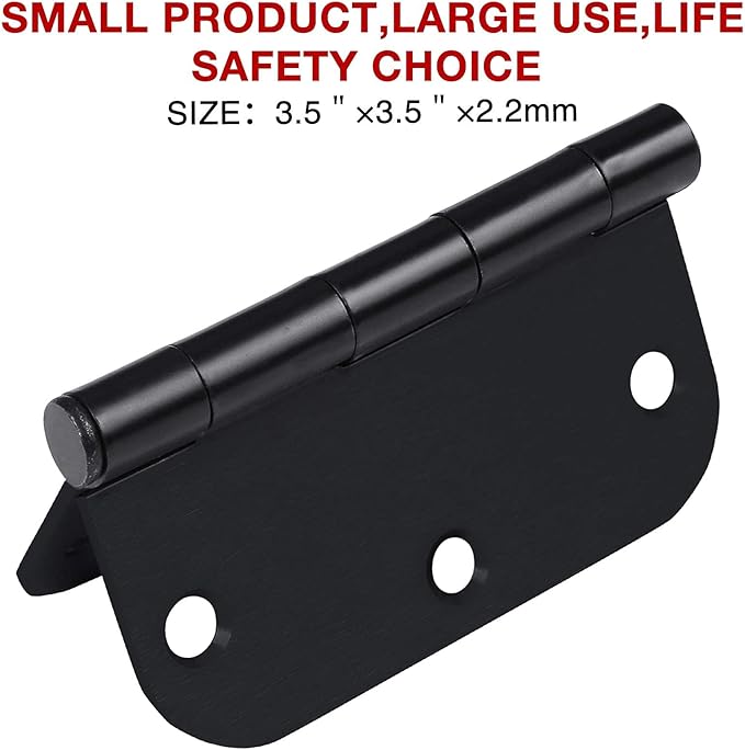 90 Pack Rounded Matte Black Door Hinges 3.5 Inch 5/8" Radius for Interior 3 1/2" Flat Iron Bifold Residential Standard Hinge Bedroom Indoor
