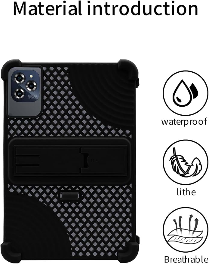 for Tabwee W90 11 inch Android Tablet CaseBOVUGAC Soft Silicone with Capacitive PenHeat Dissipation DesignAdjustable StandShockproofKids Friendly(Black)