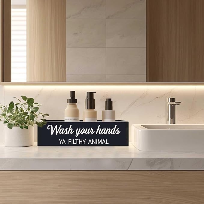 Bathroom Decor Box, Toilet Paper Basket 2 Sides Signs Farmhouse Bathroom Toilet Basket Tank Topper Rustic Farmhouse Home Decor for Livingroom Kitchen(One Black Box)