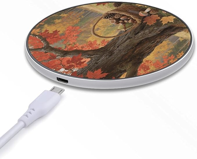 Autumn Fall Harvest Maple Wireless Charger with USB CableAluminum Alloy Frame 10W Max Compatible Fast Wireless Charging Pad- 3.2ft Cable Included for Travel Home Office Desk