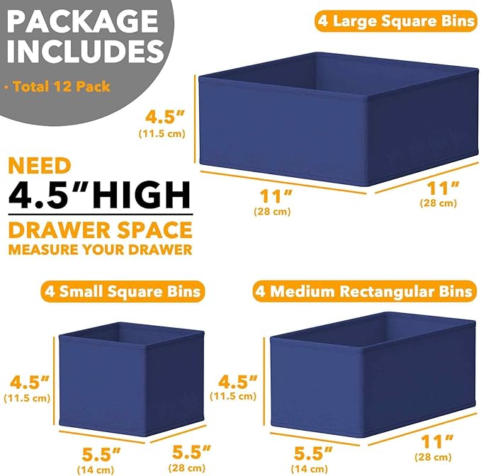 SpaceAid Drawer Organizer for Clothes, 12 Pack Dresser Drawer Organizer Bins, Closet Organizers and Storage Dividers for Clothing, Underwears, Socks (Blue)