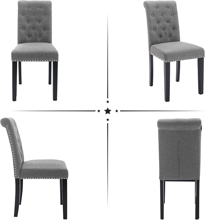 Westice Dining Room Chairs Set of 8 Upholstered Fabric Kitchen Chairs Dining Room Side Chair with Nailhead Trim and Rubber Wood Legs for Small Space Apartment, Gray
