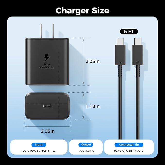 45W USB C Fast Charger 2-PackType C Fast Charging Block with 6Ft Cable | for Samsung Galaxy S26 Ultra/S26/S26+/S25 Ultra/S24/S23/S22/S21/Note 10/iPhone 17/16/15 and More