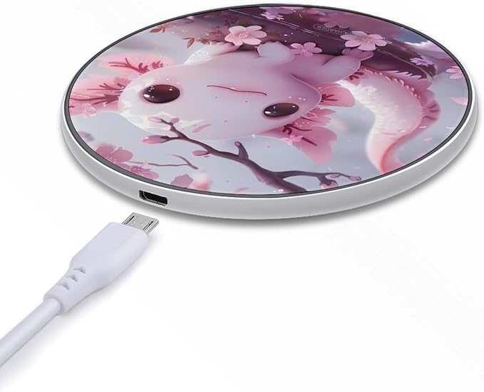 Cherry Blossom Axolotl Wireless Charger Pad Portable Wireless Charging Station Compatible with All Smartphone