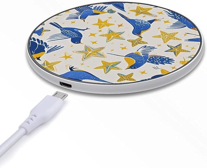 Star Bird Print Wireless Charger Portable 10W Fast Wireless Charging Pad Compatible with Phone Ultra-Thin Charging Station Lightweight Charger Mat for Travel Home Office Desk