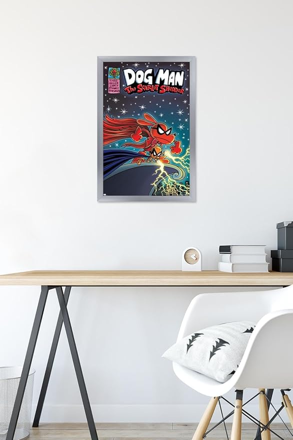 Dog Man - The Scarlet Shedder Wall Poster, 22.4L" x 14.7W", Silver Framed Version