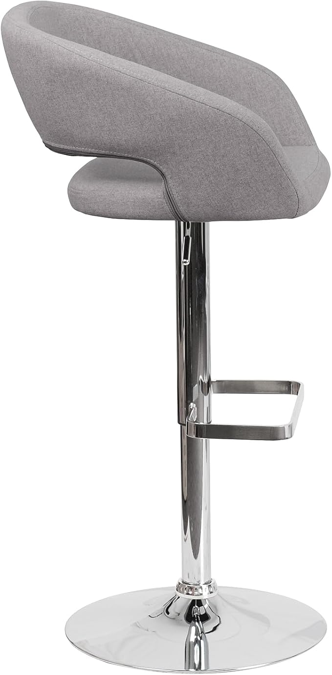 Flash Furniture Erik Contemporary Adjustable Height Barstool with Footrest and Rounded Mid-Back, Upholstered Bar or Counter Height Stool, Gray/Chrome