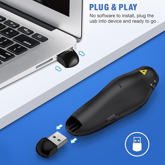 Air Mouse Clicker for Powerpoint Presentations, Rechargeable Wireless Presenter Remote Slide Advancer for Computer Laptop Office Classroom