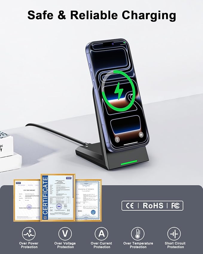 NANAMI 25W Magnetic Wireless Charger Stand with 30W PD Adapter for iPhone | Compatible with iPhone 17/16/15/14/13 N52 Alignment 360° Adjustable Design Auto-Dim LED Cooling System & Safety Prote