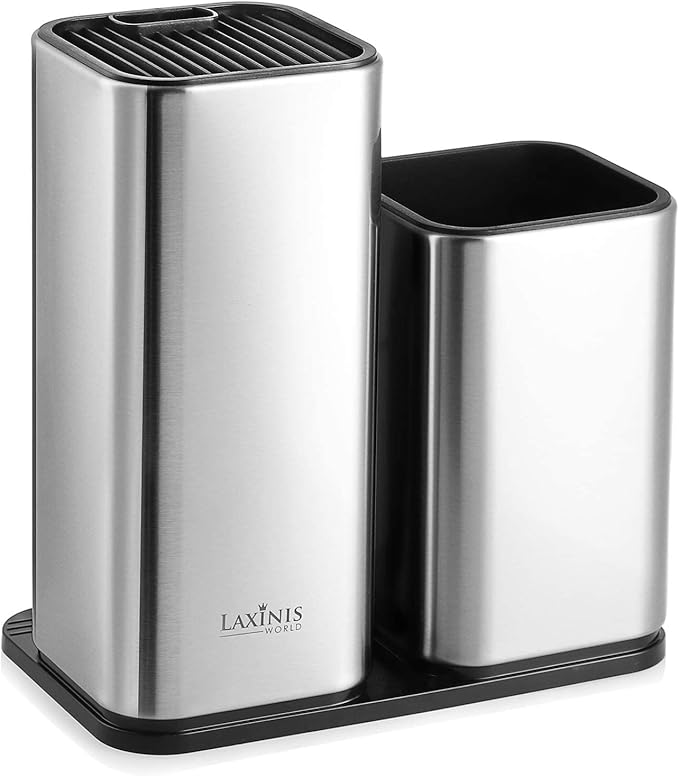 Laxinis World Stainless Steel Knife & Utensil Holder, Counter-Top Organizer