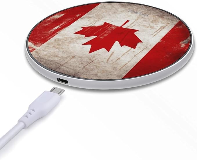 Retro Canada Flag Wireless Charger with USB Cable Qi-Certified 10W Fast Wireless Charging Pad Portable Charging Station Anti-Slip Slim Charger Mat for All Qi-Enabled Phones