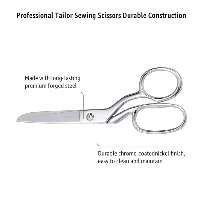 BoFuYuan Professional Stainless Steel Fabric Scissors 8-Inch Chrome Silver