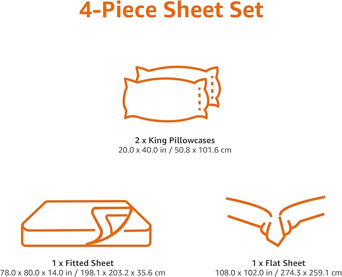 Amazon Basics Lightweight Super Soft Easy Care Breathable Microfiber 4 Piece Bed Sheet Set with 14-Inch Deep Pockets, King, Navy Blue, Solid