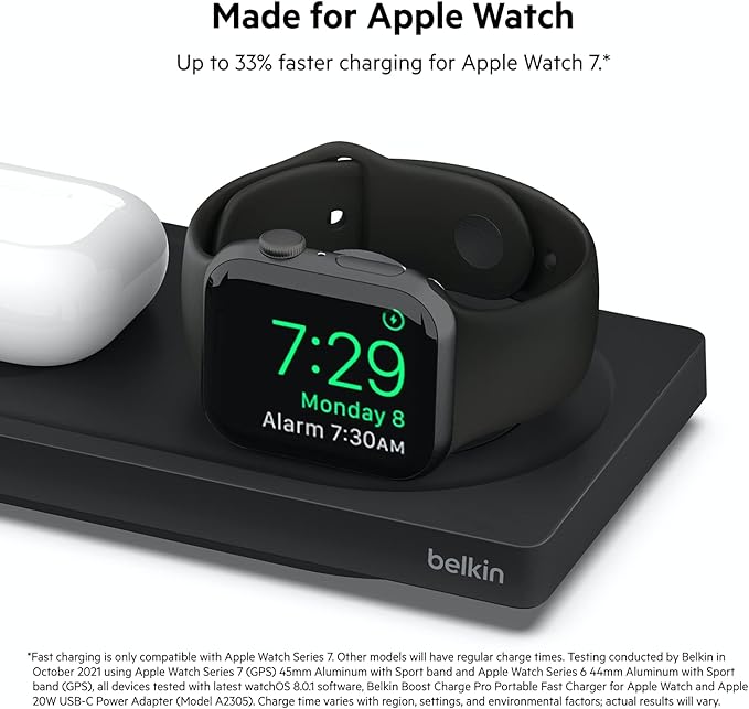 Belkin MagSafe 3-in-1 Wireless Charging Pad - Fast Charging for Apple Watch, iPhone 17, 16, 15, 14 Series, AirPods, & More - MagSafe Charging Station for Multiple Devices Black (Certified Refurbished)