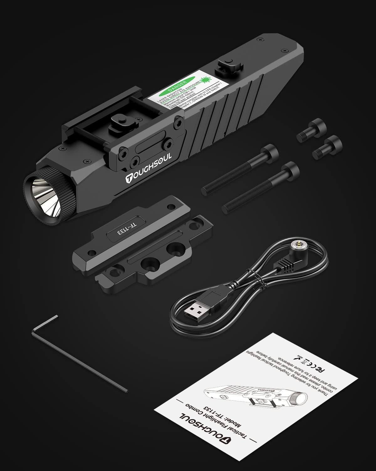 TOUGHSOUL Tactical Flashlight 1750 Lumen Picatinny Rail MLOK Mounted