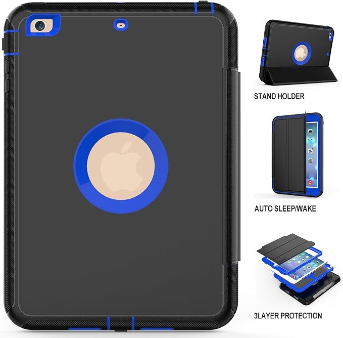 DUNNO Case for iPad mini 1 2 3 (NOT for iPad mini 4 5) Heavy Duty Rugged Full Body Protection Smart Case with Auto Sleep/Wake Triple-fold Stand (Black)