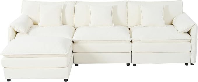 109.45" Modular Sectional Sofa,L Shaped Couch for Living Room,Modern Deep Seat Sofa 3 Seater Comfy Cloud Couchse Chenille Fabric with Throw Pillows & Movable Ottoman