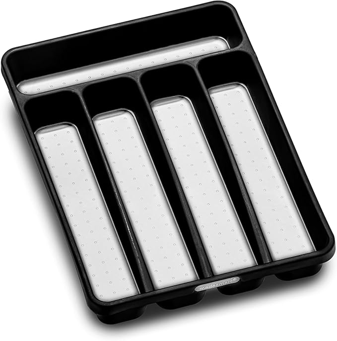 madesmart Classic 5 Compartment Compact Silverware Tray, Granite