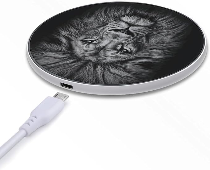 Black and White Lion Head Wireless Charger Portable Fast Charging Pad Lightweight Wireless Charging Pad 10W Slim Charging Station for Phone Charger Mat for Travel Home Office Desk