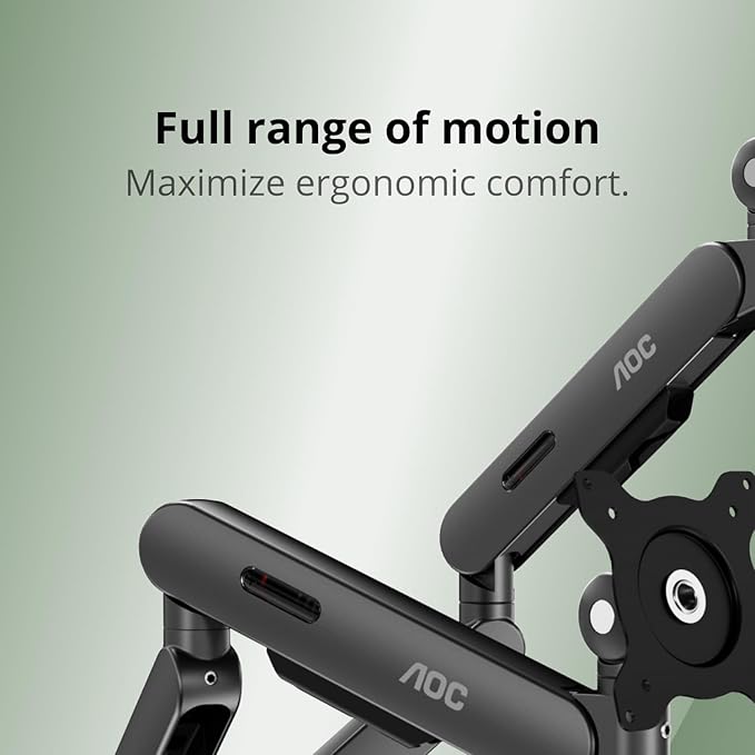 AOC AM420G Dual Monitor Stand - Full Adjustable Monitor Desk Mount Swivel Vesa Bracket with C Clamp, Grommet Mounting Base for 17 to 34 Inch Computer Screens - Each Arm Holds 4.4 to 19.8lbs